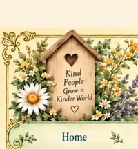 Tiny Bee Garden Our Products botanical header — left garden scene