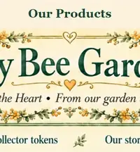Tiny Bee Garden Our Products botanical header — center garden scene