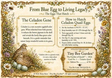 Celadon Quail Keepsake Card — Back