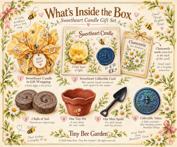 Sweetheart Candle Luxury Box with Handmade Beeswax Candle, Collectible Card & Chamomile Seeds — What's inside the box