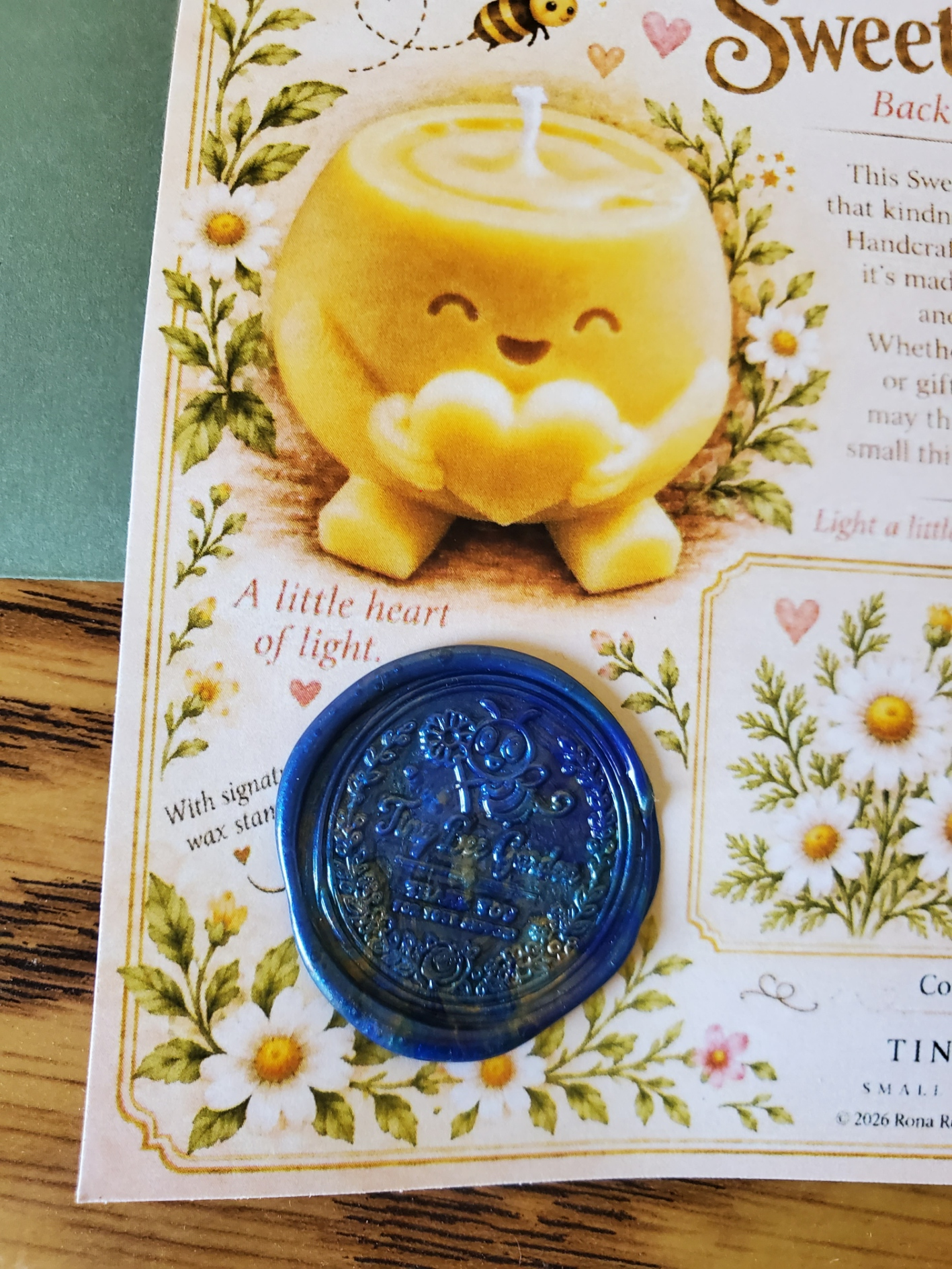 Sweetheart Handmade Beeswax Candle Collectible Card & Chamomile Seeds — Photo 3