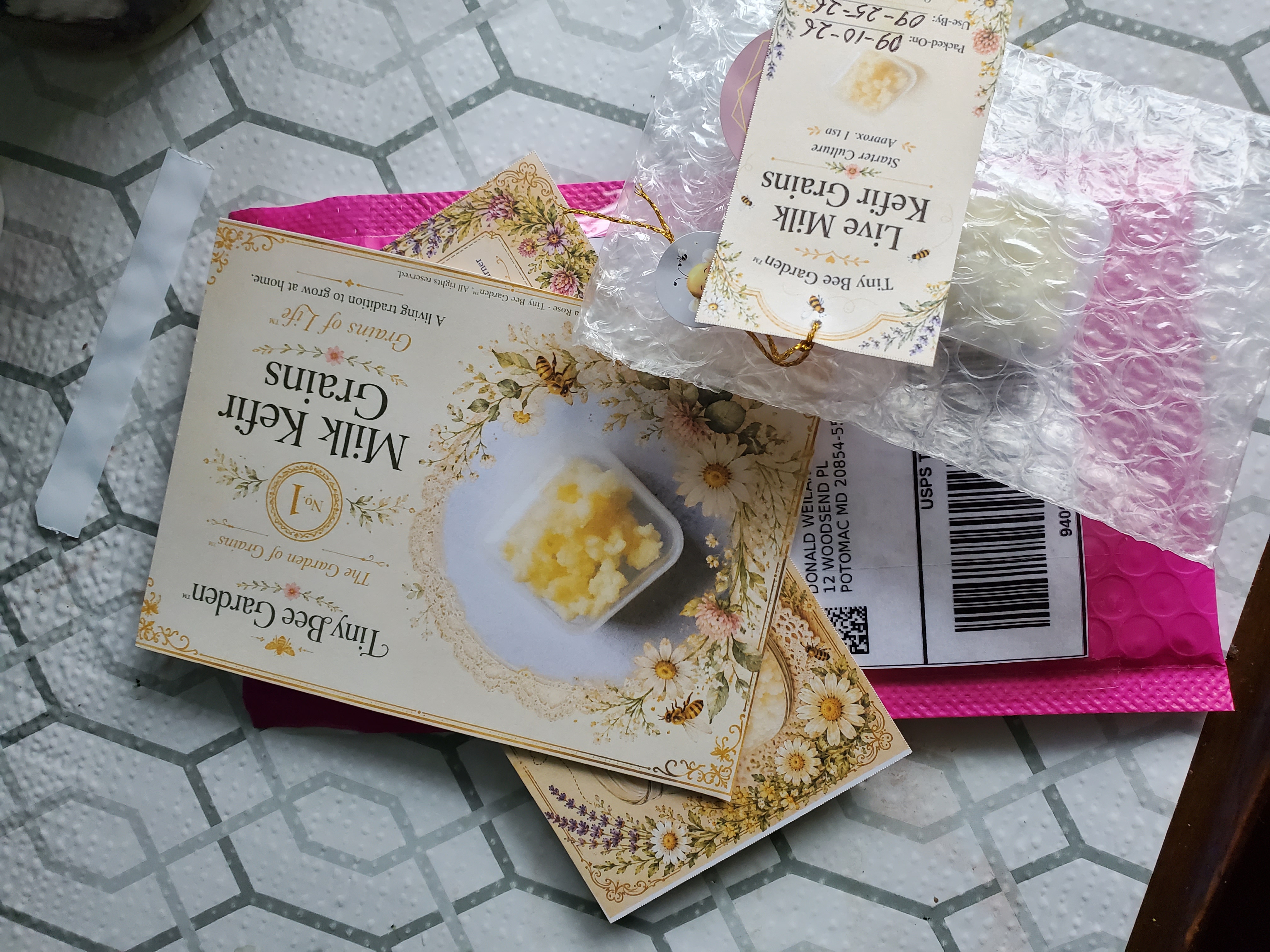 Basic package is pink bubble envelope