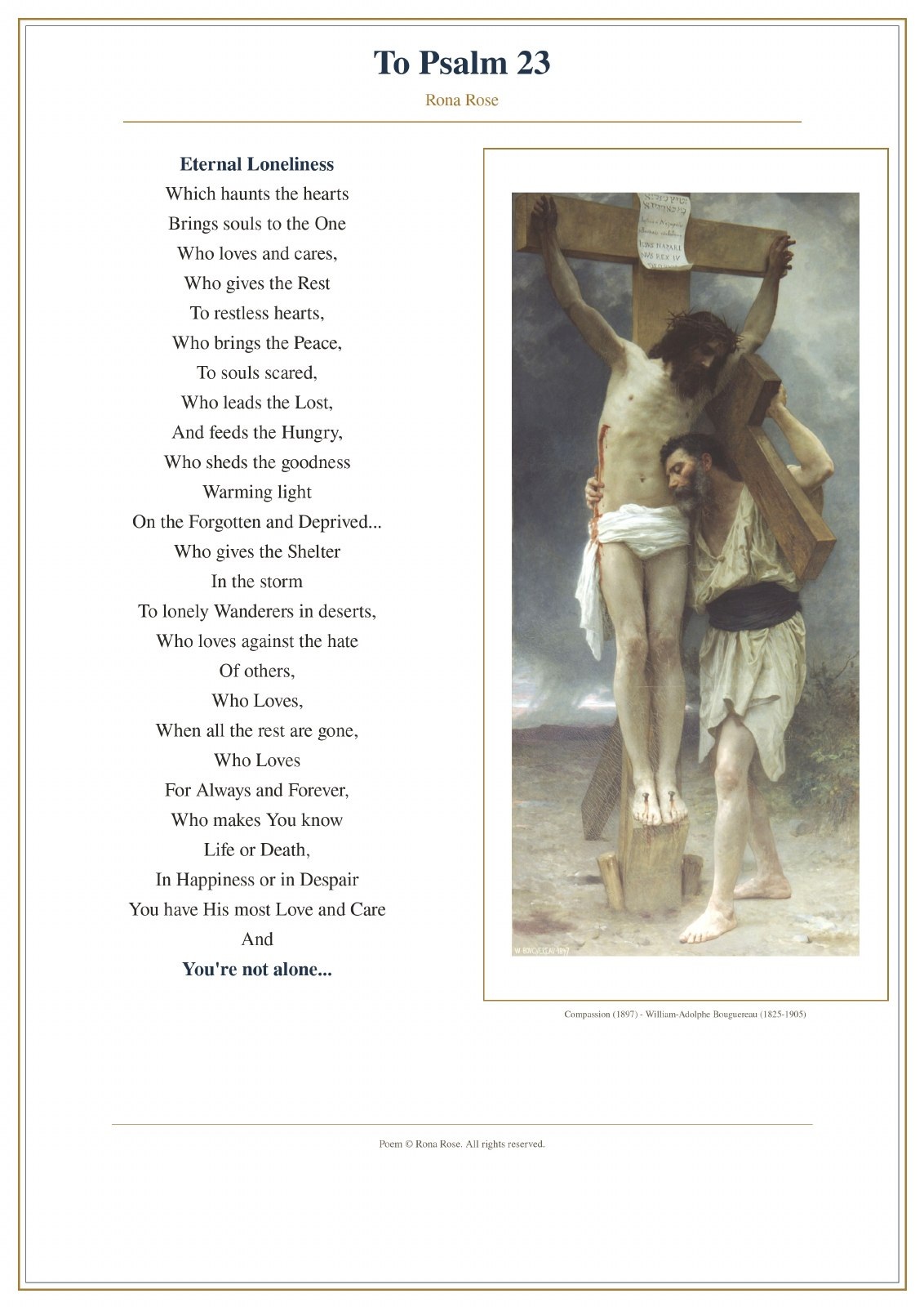 To psalm 23 poetry poster by Rona Rose — Front